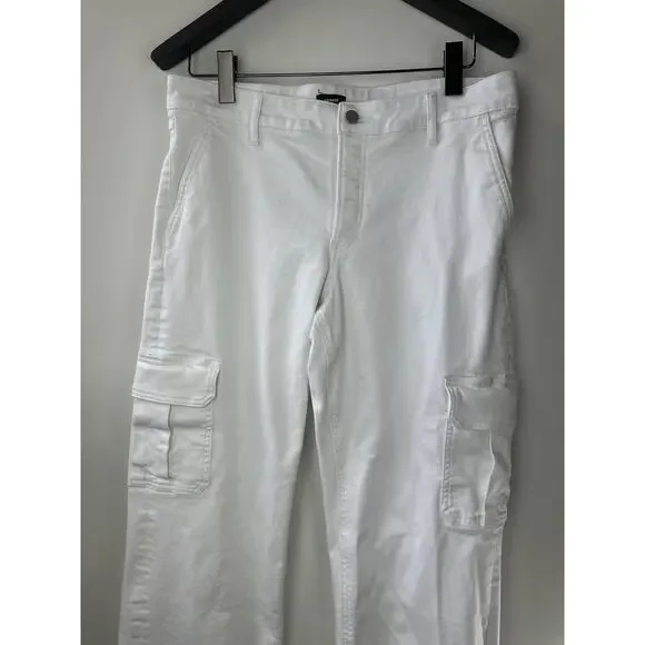 Express Relaxed Straight Low Rise Cargo Jeans White Denim Button Fly 12L 12 Long - Picture 3 of 11